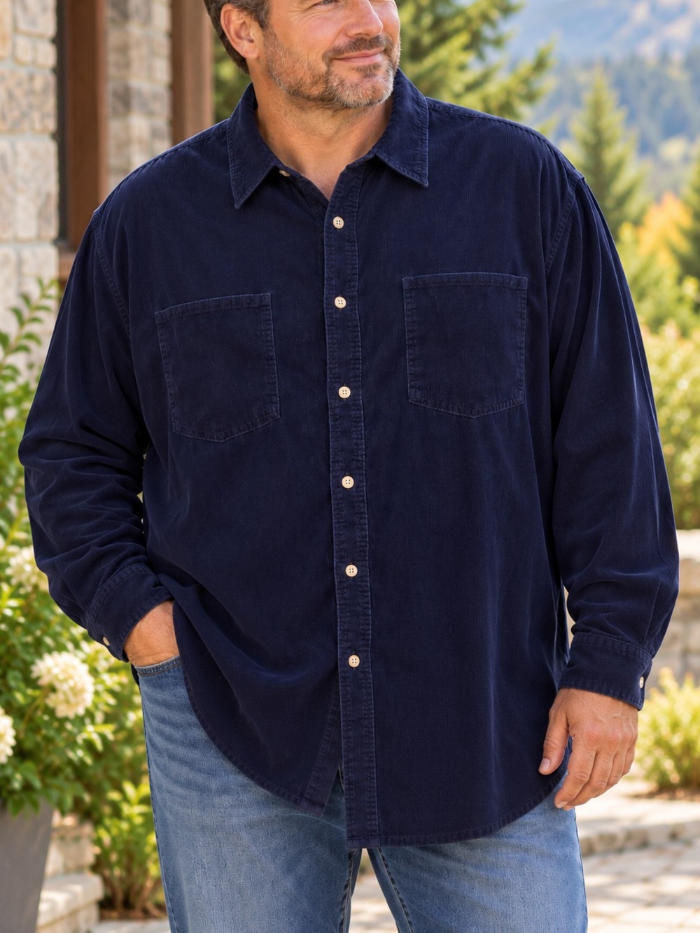 Vintage 90s Cherokee Men’s 3XL Navy Corduroy Button Up Shirt 100% Cotton